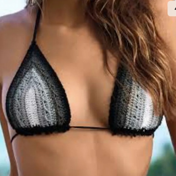 $108 Pilyq Bikini Top Crochet Triangle Medium Self Tie Back Lined Handmade NWT - Picture 7 of 16